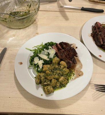 Absolutely divine! Pesto gnocchi, steak and arugula salad