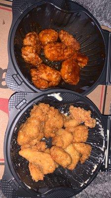 garlic parmesan wings and sweet chili wings