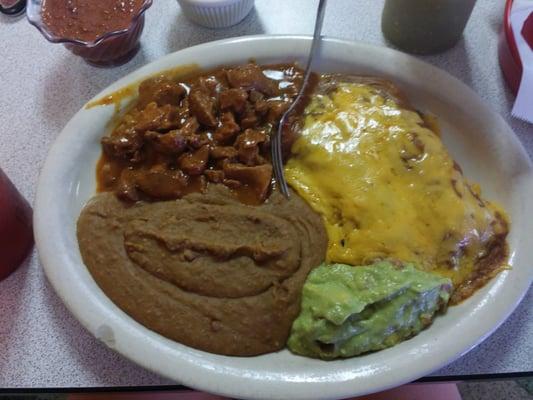 Carne guisada & beef enchiladas with guacamole