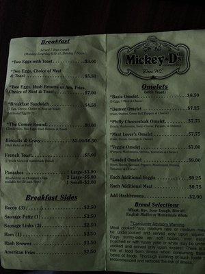 Breakfast menu