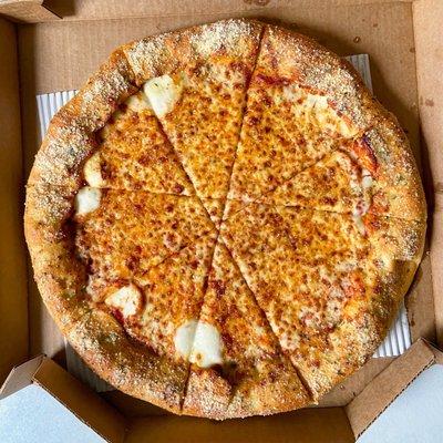 Pizza Hut's Stuffed Crust cheese pizza with Hut Favorite crust flavor!