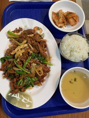 Spicy pork and calamari. The pork is absolutely delicious but the squid was a little tough. I'd just get the spicy pork next time