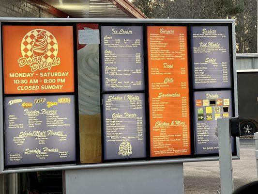 Drive thru menu