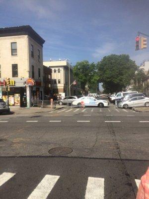 NYPD ‍ Department. New York Finest . FDNY next door, 67 percient (street block off for no George Flyold rally protesters )