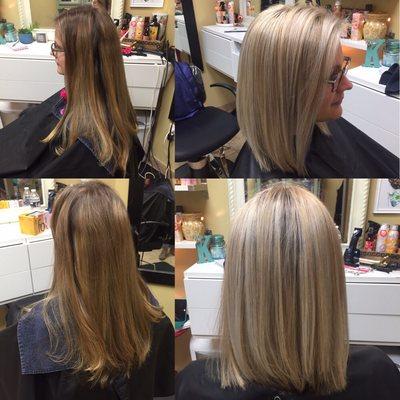 From drab to FAB, full head of highlights and 6" cut off!