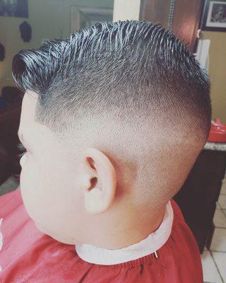 Combover slight drop fade