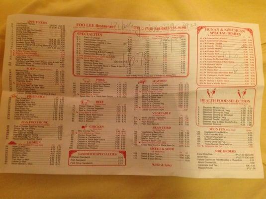 Clear photo of menu (back)