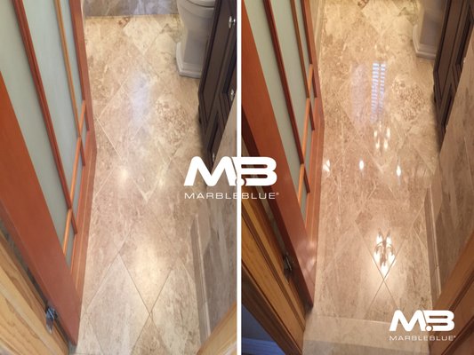 Marble bathroom floor refinishing and polishing