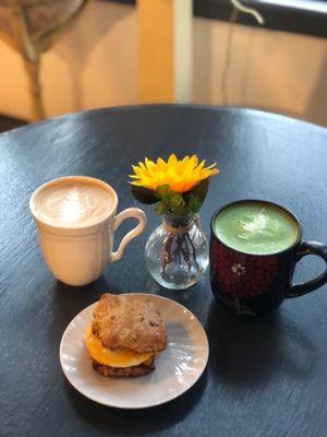 Coffees and biscuit sandwich