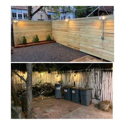 Backyard fence and lighting replaced