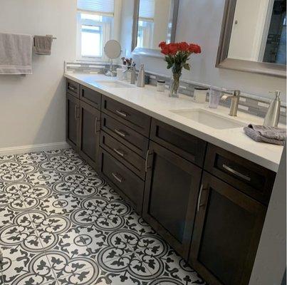 Bathroom remodel with unique Spanish tile.