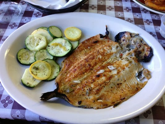 Broiled rainbow trout (straight from the case) and summer squash