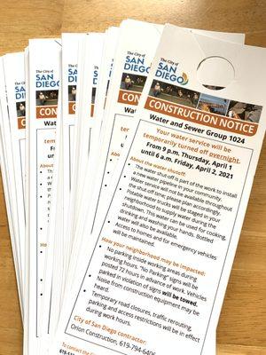 Construction notice door hangers are just one of our routine orders at Printworks.