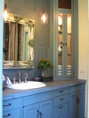 Marin Designer's Showcase House Bathroom consisted of slate walls and stacked face of counter edge.