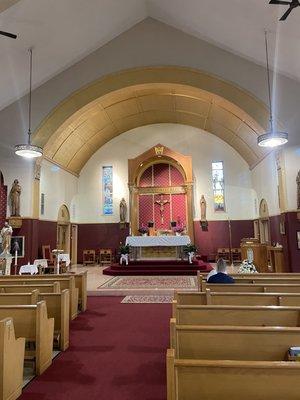 View from the nave and narthex looking towards altar and sanctuary