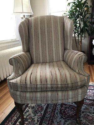 Two wing back arm chairs are flat and worn. May need full reupholstering. Estimate?