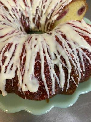 Raspberry white chocolate Bundt cake