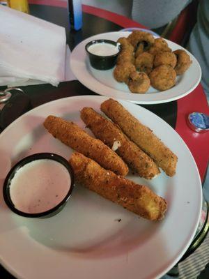 Mozzarella sticks and breaded mushrooms