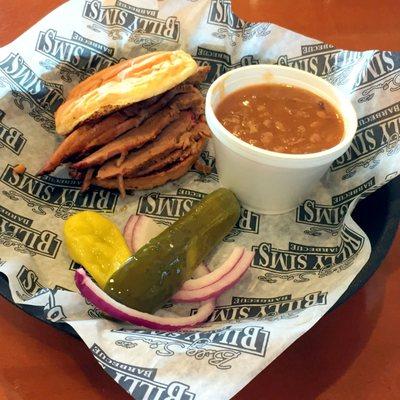 Sliced Brisket Sandwich with Beans