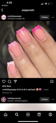 This is blush pink nail bed and deep French I even showed pictures