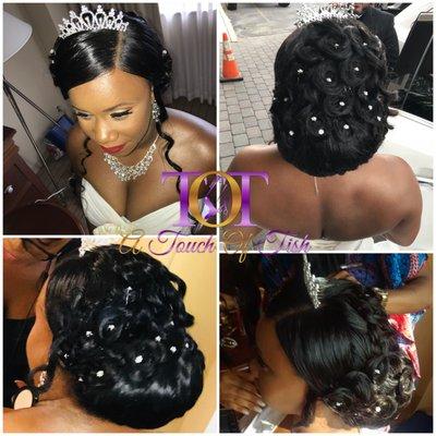 Bridal Updo & Pin Curls for this beautiful Bride to be! Book us for your special events! Lace Closure Sew In installed & styled by Tish