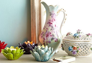 Floral vase with bowl and candle holders