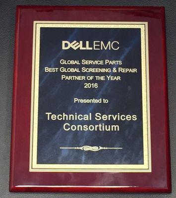 We were honored to win Dell EMC's award as "Best Global Screening & Repair Partner of the Year - 2016" presented to the TSC,Technical Servic