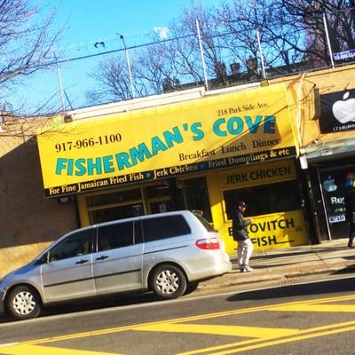 The street view of Fisherman's Cove.. It's down the block off the Parkside Ave Q Subway stop