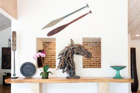 Teak Console with Stone Base