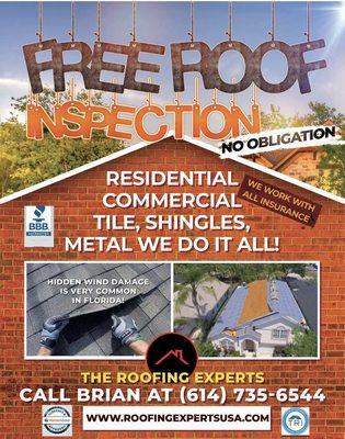 Free roof inspections all day every day! That's what you should expect from the fourth largest Roofing contractor in Florida