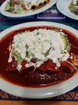 Enchiladas del pastor with Red Sauce