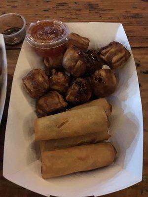 Dumplings and springs rolls with special sweet and sour sauce