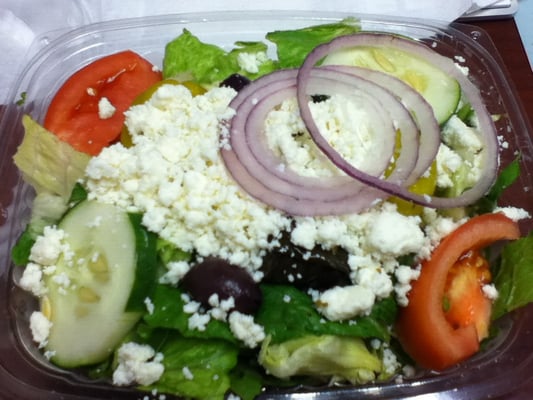 Greek salad, comes with a warm pita bread (forgot to include that in the picture).