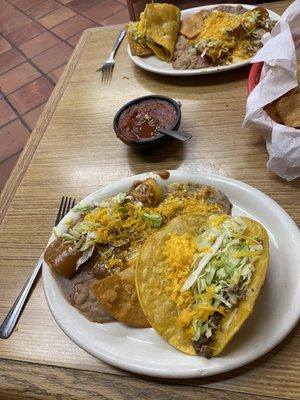 Chicken enchilada and ground beef taco combo plate