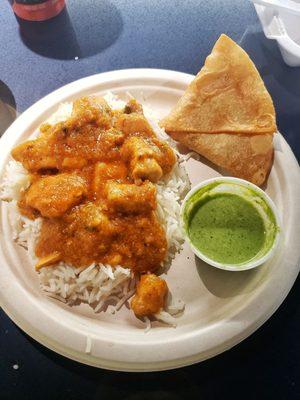 Chicken Tikka Masala and samosa to go