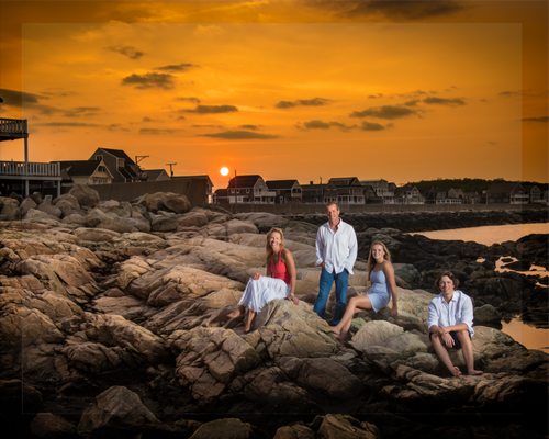 Environmental Family Portrait at Minot Beach at sunset.