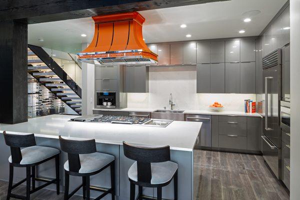 Ceiling Mounted Miami in Orange Powder Coated with Mirror Stainless Steel