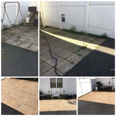 before and after powerwash in a patio