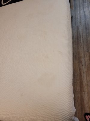 Stains on bedding.