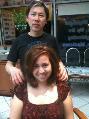 Sinh is the best in O.C! He did Color, High lite, layered hair cut and styled it. He's great! You won't be disappointed!