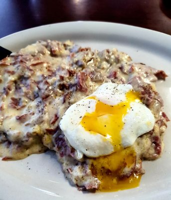 Chipped Beef on Toast with soft egg, $9.50