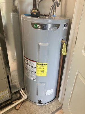 Big boy electric water heater install with drip pan