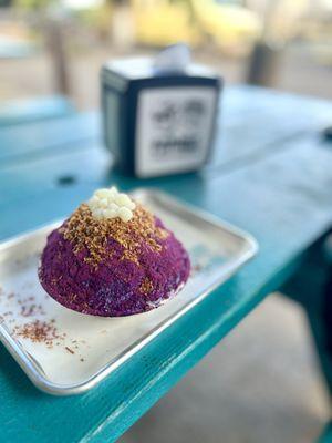 Ube with toasted coconut and mochi toppings