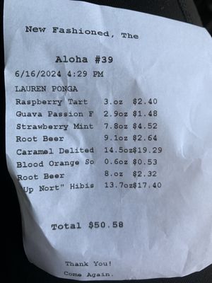 $17 for a half cup of old fashioned and $19 for a cup of coffee