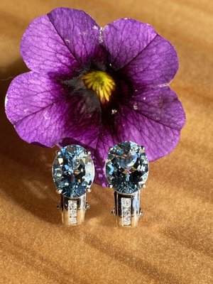 Custom Aquamarine & Diamond earrings