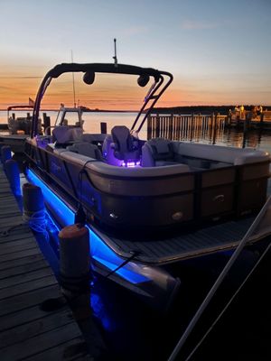 Our boat at polly's dock for dinner and sunset.