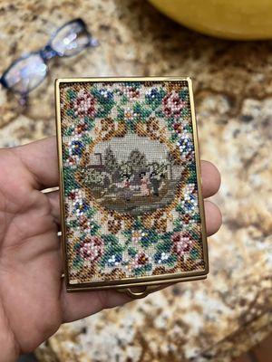 Exquisite tapestry powder box from the 1950's