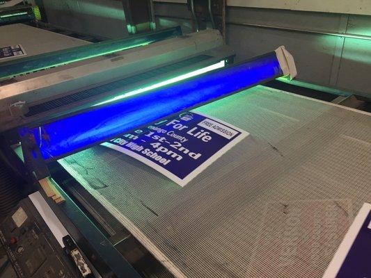 UV Ink, and UV dryer, for a glossier, eco-friendly sign.