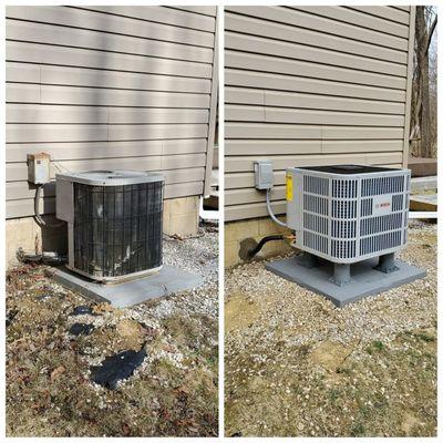 Before and after heat pump installation