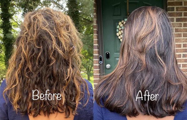 Toner, long layers, and blow dry